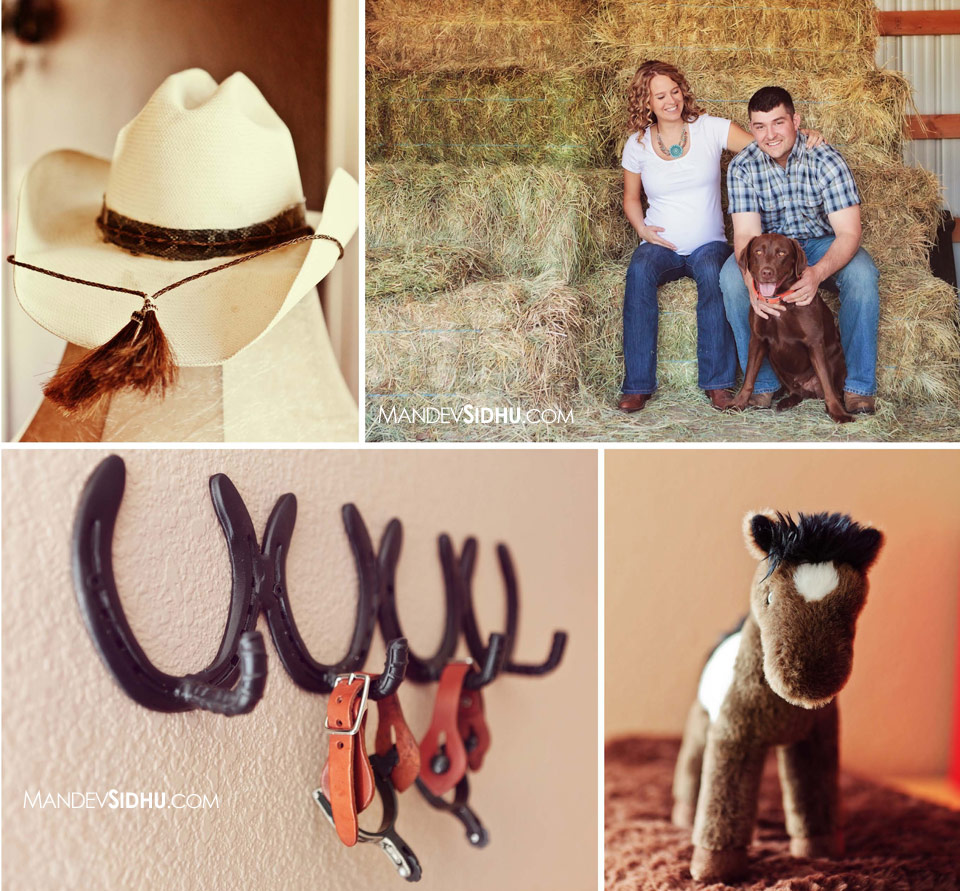 country-style maternity photos family sitting on hay bales